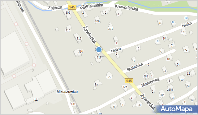 Bielsko-Biała, Żywiecka, 318, mapa Bielsko-Białej