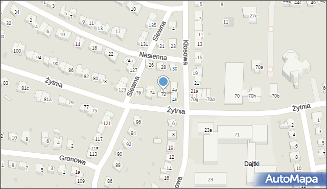 Olsztyn, Żytnia, 72, mapa Olsztyna