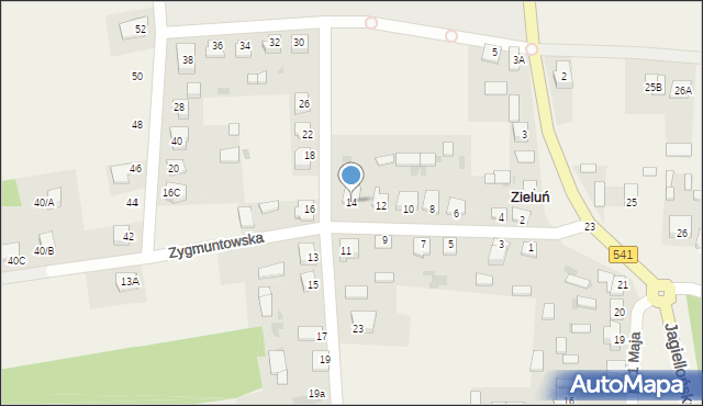 Zieluń-Osada, Zygmuntowska, 14, mapa Zieluń-Osada