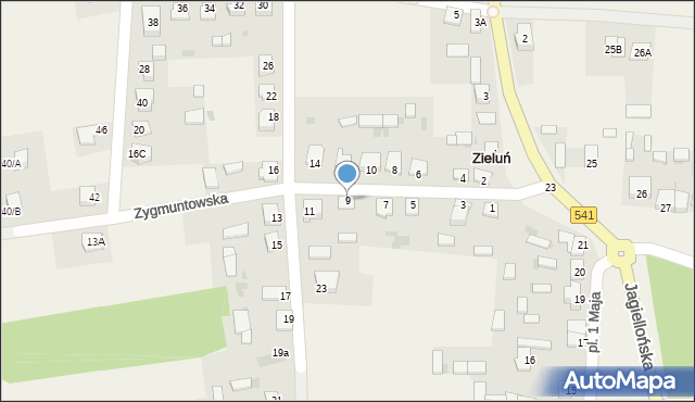 Zieluń-Osada, Zygmuntowska, 9, mapa Zieluń-Osada