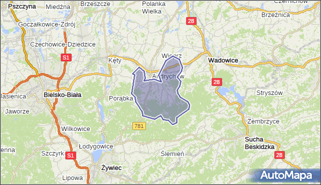 gmina Andrychów - powiat wadowicki na mapie Targeo