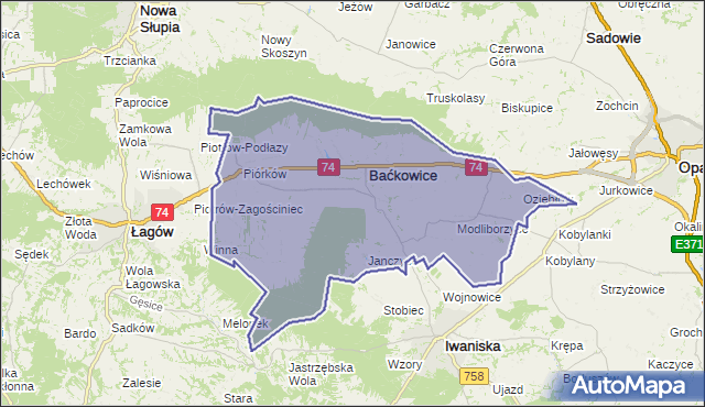 gmina Baćkowice - powiat opatowski na mapie Targeo