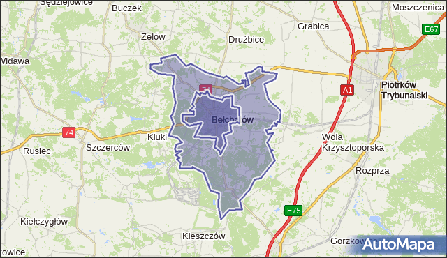 gmina Bełchatów - powiat bełchatowski na mapie Targeo