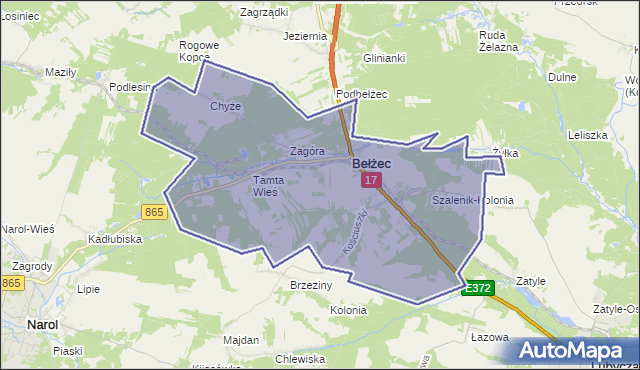 gmina Bełżec - powiat tomaszowski na mapie Targeo