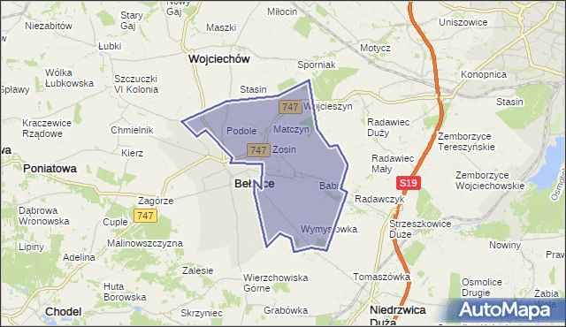 gmina Bełżyce - powiat lubelski na mapie Targeo