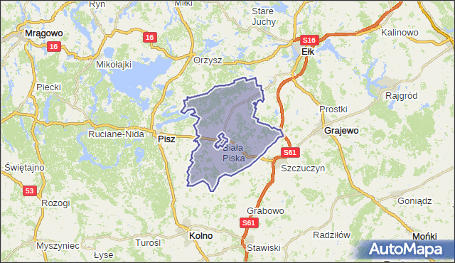 gmina Biała Piska - powiat piski na mapie Targeo