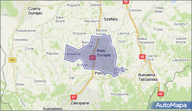 gmina Biały Dunajec - powiat tatrzański na mapie Targeo