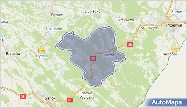 gmina Bircza - powiat przemyski na mapie Targeo