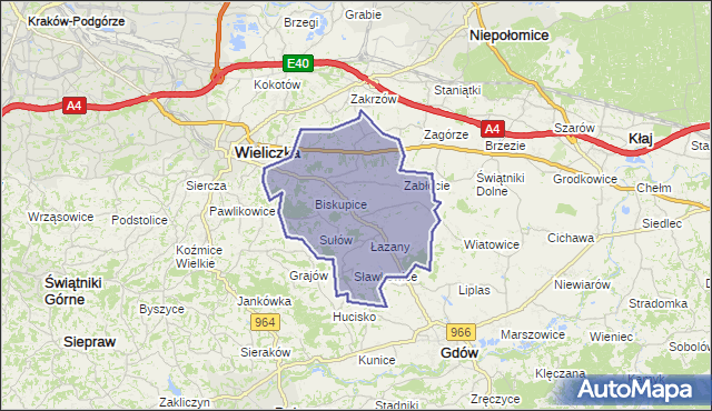 gmina Biskupice - powiat wielicki na mapie Targeo