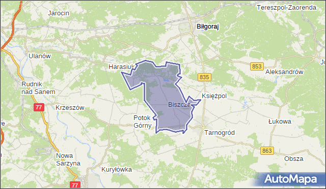gmina Biszcza - powiat biłgorajski na mapie Targeo