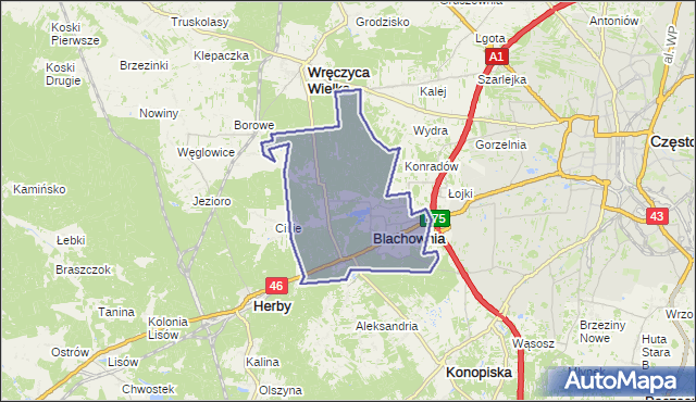 gmina Blachownia - powiat częstochowski na mapie Targeo