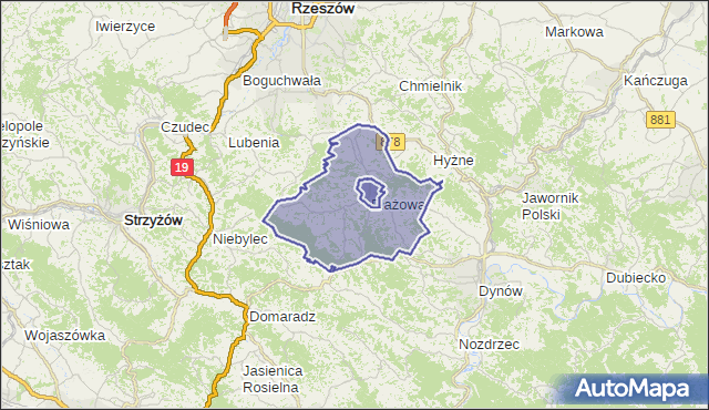 gmina Błażowa - powiat rzeszowski na mapie Targeo