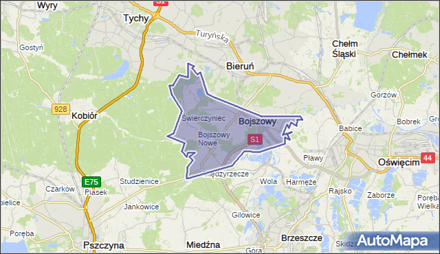 gmina Bojszowy - powiat bieruńsko-lędziński na mapie Targeo