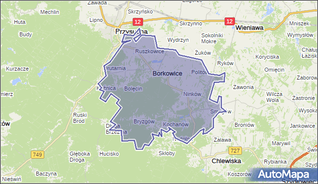 gmina Borkowice - powiat przysuski na mapie Targeo