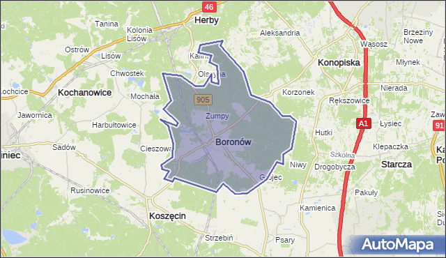 gmina Boronów - powiat lubliniecki na mapie Targeo