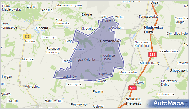 gmina Borzechów - powiat lubelski na mapie Targeo