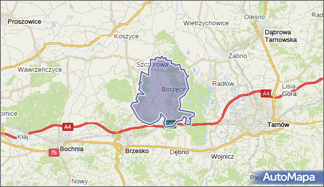 gmina Borzęcin - powiat brzeski na mapie Targeo