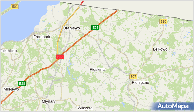 gmina Braniewo - powiat braniewski na mapie Targeo