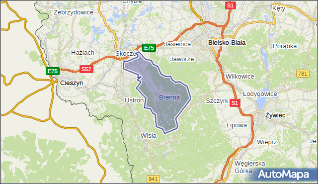 gmina Brenna - powiat cieszyński na mapie Targeo
