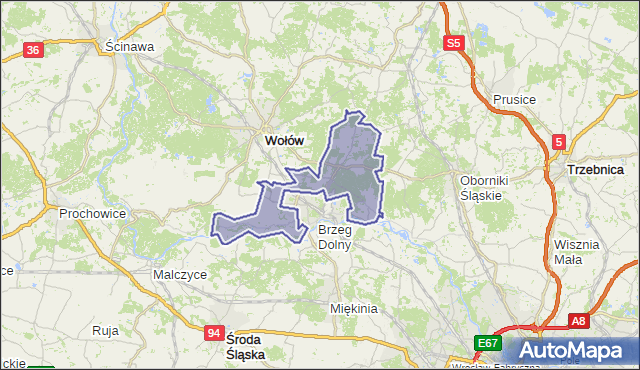 gmina Brzeg Dolny - powiat wołowski na mapie Targeo
