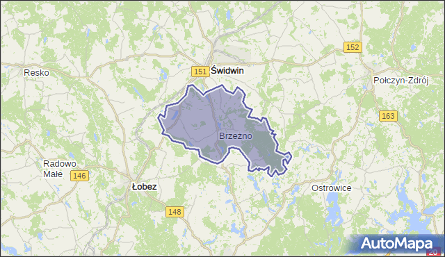 gmina Brzeżno - powiat świdwiński na mapie Targeo