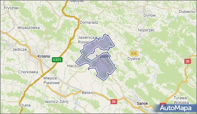 gmina Brzozów - powiat brzozowski na mapie Targeo