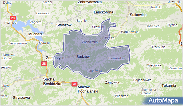 gmina Budzów - powiat suski na mapie Targeo