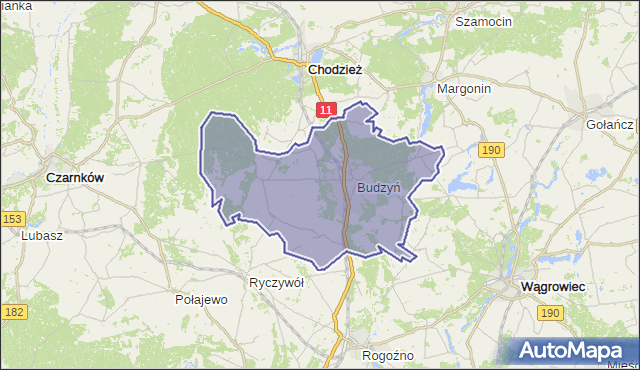 gmina Budzyń - powiat chodzieski na mapie Targeo