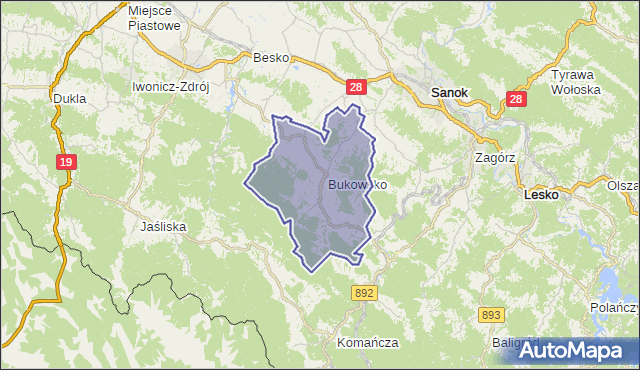 gmina Bukowsko - powiat sanocki na mapie Targeo