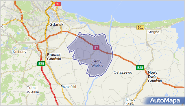 gmina Cedry Wielkie - powiat gdański na mapie Targeo