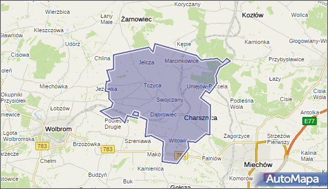 gmina Charsznica - powiat miechowski na mapie Targeo