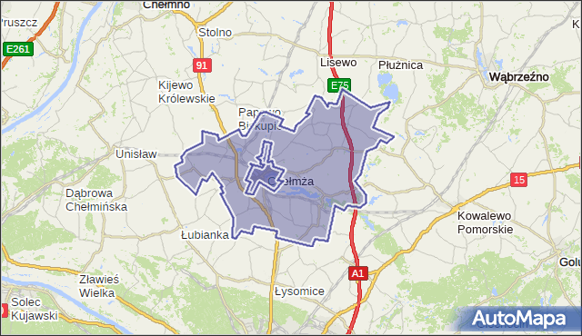 gmina Chełmża - powiat toruński na mapie Targeo