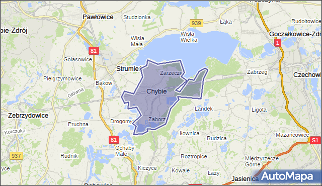 gmina Chybie - powiat cieszyński na mapie Targeo