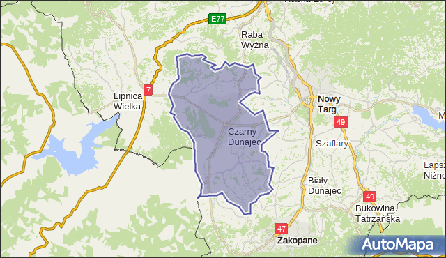 gmina Czarny Dunajec - powiat nowotarski na mapie Targeo