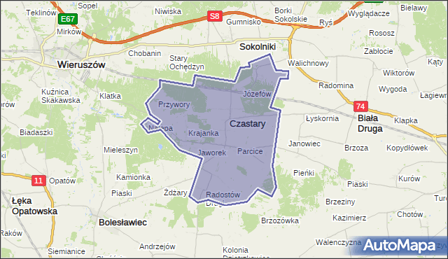 gmina Czastary - powiat wieruszowski na mapie Targeo