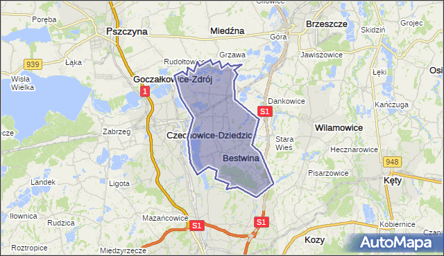 gmina Czechowice-Dziedzice - powiat bielski na mapie Targeo
