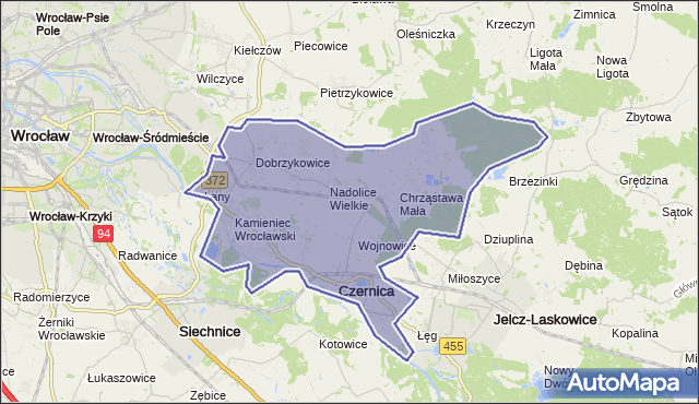 gmina Czernica - powiat wrocławski na mapie Targeo
