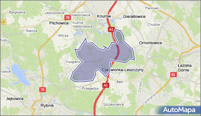 gmina Czerwionka-Leszczyny - powiat rybnicki na mapie Targeo