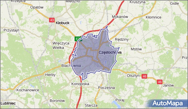 gmina Częstochowa - powiat Częstochowa na mapie Targeo