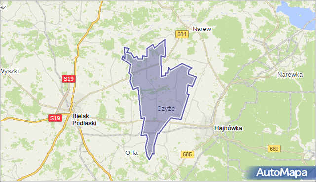 gmina Czyże - powiat hajnowski na mapie Targeo