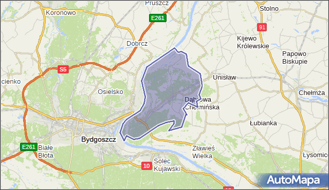 gmina Dąbrowa Chełmińska - powiat bydgoski na mapie Targeo
