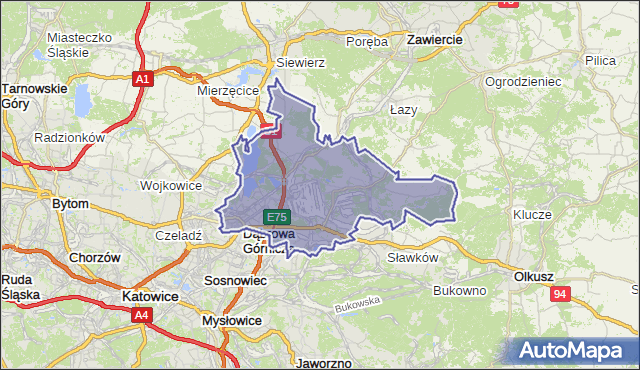 gmina Dąbrowa Górnicza - powiat Dąbrowa Górnicza na mapie Targeo