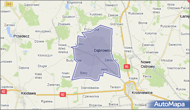 gmina Dąbrowice - powiat kutnowski na mapie Targeo