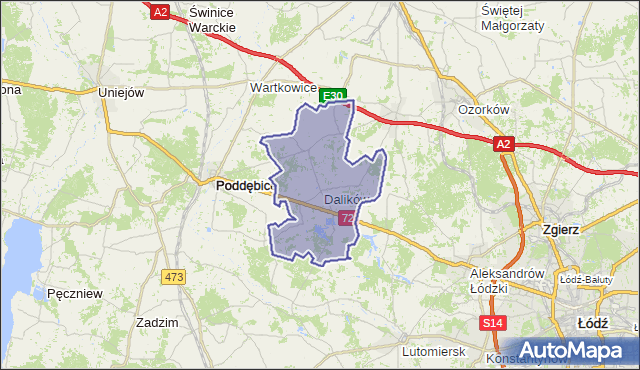 gmina Dalików - powiat poddębicki na mapie Targeo