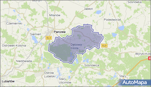 gmina Dębowa Kłoda - powiat parczewski na mapie Targeo