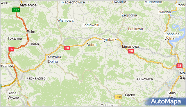 gmina Dobra - powiat limanowski na mapie Targeo