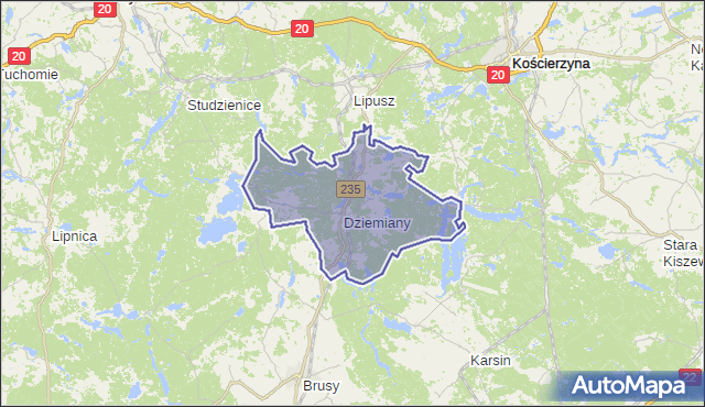gmina Dziemiany - powiat kościerski na mapie Targeo
