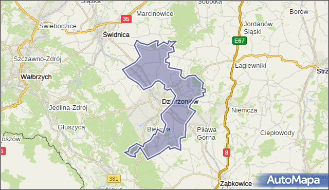 gmina Dzierżoniów - powiat dzierżoniowski na mapie Targeo