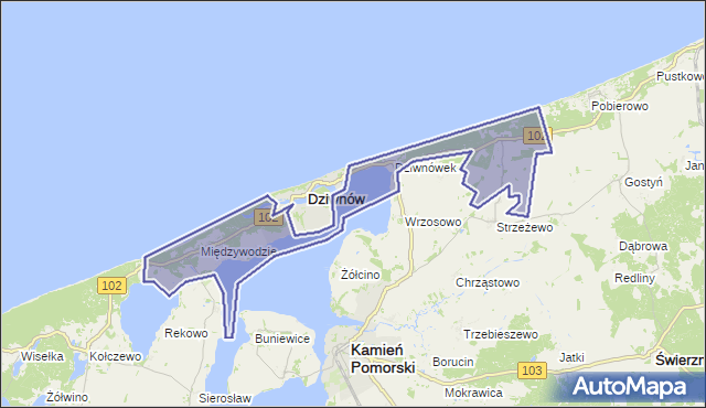 gmina Dziwnów - powiat kamieński na mapie Targeo