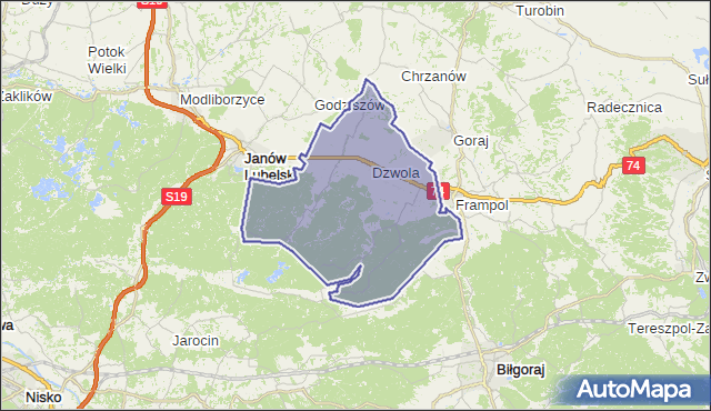 gmina Dzwola - powiat janowski na mapie Targeo